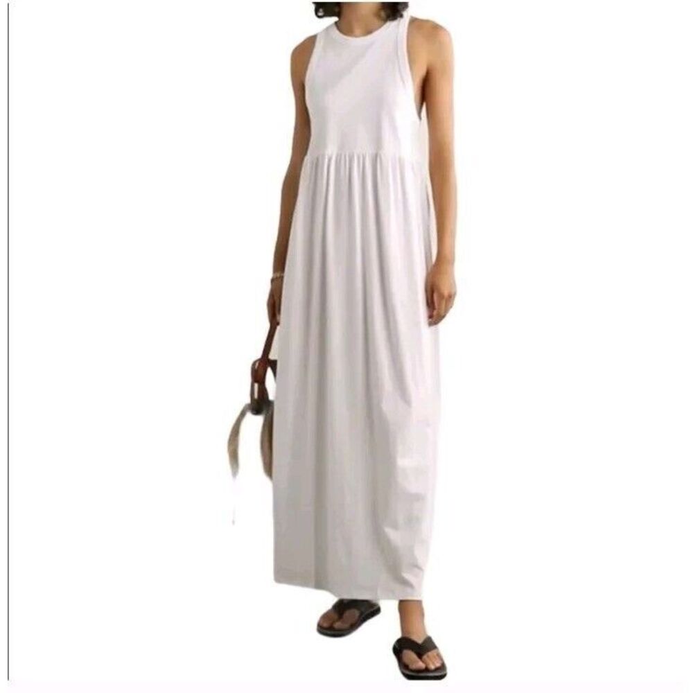 Ninety Percent Women's Gathered Organic Cotton-Jersey Maxi Dress Size M Beige - Picture 4 of 7